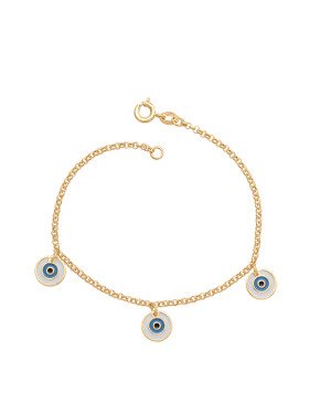 Pulseira c/ 3 Olho Grego (Branco/ Azul/Preto) - CE - 9mm x 180mm - 2.89gr