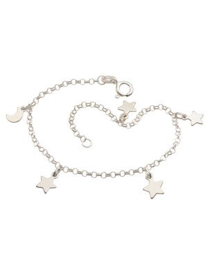 Pulseira AG c/ 1 Lua e 4 Estrelas  - G3 - 11mm x 180mm - 2.17gr