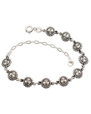Pulseira Ag 14+6cm (envelhecida) c/ 10 Sol Mini  Duplo ( Com Carinha ) - G3 - 8mm x 200mm - 5.26gr