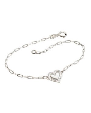 Pulseira Ag Cartie c/ Coracao10mm  Borda c/ Bolinha Meio Liso - G3 - 10mm x 180mm - 1.90gr