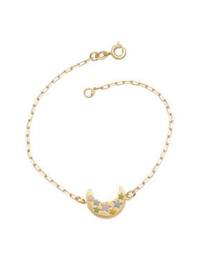 Pulseira Cartie Lua 15mm c/ Estrelas Coloridas - CE - 7mm x 180mm - 2.00gr