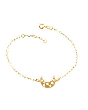 Pulseira Cartie  Lua c/ Estrelas Vazadas  - CE - 7mm x 180mm - 1.60gr