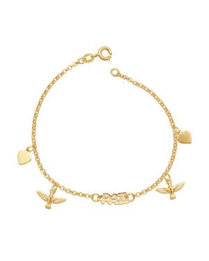 Pulseira Paz c/ 2 Espirito Santo 12mm 2 Coracao - CE - 10mm x 180mm - 2.56gr