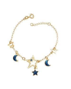 Pulseira c/ 4 Estrelas 2 Luas (Azul Escuro) - CE - 17mm x 180mm - 2.60gr