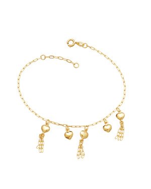 Pulseira c/ 5 Coracoes  3 c/ Franja  - CE - 6mm x 180mm - 2.70gr