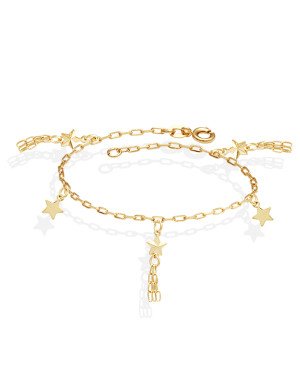 Pulseira c/ 5 Estrelas 3 c/ correntes Penduradas  - CE - 6mm x 180mm - 2.10gr
