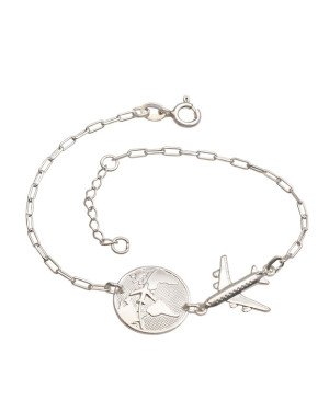 Pulseira AG Cartie Diamantada c/ Mapa Mundi Aviao  - G3 - 15mm x 180mm - 3.10gr