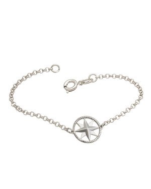 Pulseira Ag Elo Portugues c/ Medalha Rosa Dos Ventos  - G3 - 15mm x 180mm - 1.94gr