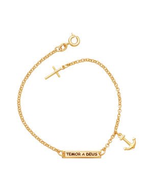 Pulseira c/ Placa "Temor A Deus" 1 Cruz 1 Ancora - CE - 7mm x 180mm - 2.43gr