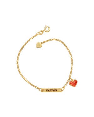 Pulseira Placa Est."Paixao"p/ Resina c/ 2 Coracoes  - CE - 8mm x 180mm - 2.39gr