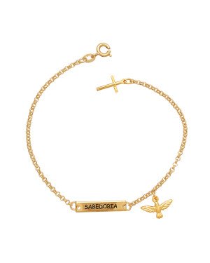 Pulseira Placa Est."Sabedoria" c/ 1 Espirito Santo 1 Cruz - CE - 12mm x 180mm - 2.41gr