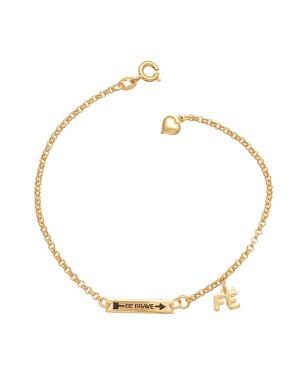 Pulseira Placa Est."Be Brave" c/ 1 Fe 1 Coracao - CE - 8mm x 180mm - 2.40gr