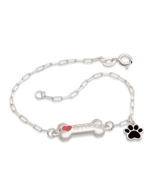 Pulseira AG Cartie c/ Osso My Dog 1 Pata p/ Resina - G3 - 8mm x 180mm - 2.72gr