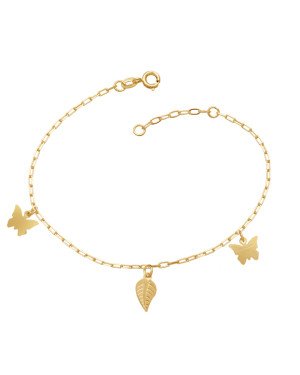 Pulseira Cartie c/ 2 Borboletas lisas 1 Folha Estampada - CE - 11mm x 180mm - 1.81gr