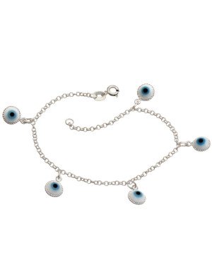 Pulseira AG Elo Portugues c/ 5 Olho Grego Borda Diamantada - G3 - 10mm x 180mm - 2.29gr