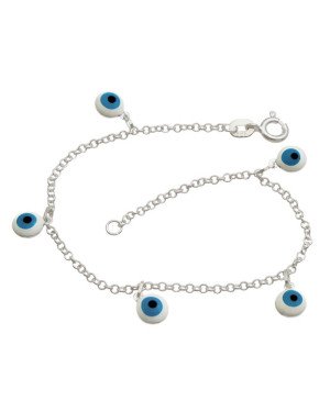 Pulseira AG 18cm Elo Portugues c/ 5 Olho Grego 6mm - G3 - 6mm x 180mm - 2.06gr