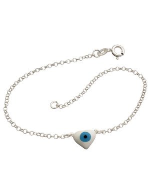 Pulseira AG Elo Portugues c/ 1 Olho Grego Coracao  - G3 - 7mm x 180mm - 1.37gr