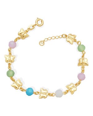Pulseira c/ Borboletas Dupla E Bola Facetada 6mm Coloridas - CE - 6mm x 180mm - 4.10gr