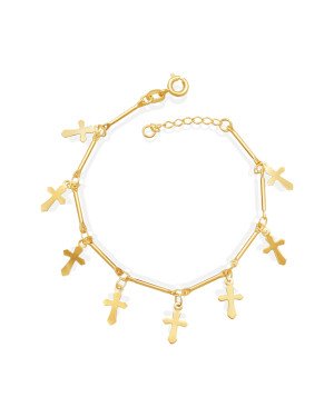 Pulseira c/ Corrente c/ Cruz Lisa E Palito Liso - CE - 12mm x 180mm - 2.40gr
