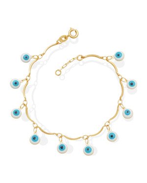 Pulseira c/ Corrente c/ Palito Olho Grego  - CS - 6mm x 180mm - 3.10gr