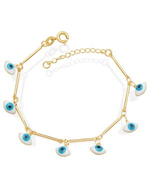Pulseira c/ Corrente c/ Palito E Navete Olho Grego 6mm - CS - 6mm x 180mm - 2.20gr