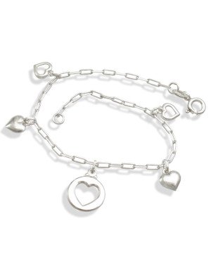 Pulseira AG Cartie Medalha Coracao Vaz.c/ 4 Coracoes   - G3 - 11mm x 180mm - 2.39gr
