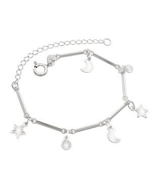 Pulseira AG c/ 7 Palitos Liso 2 Estrelas/ 2 Redondos / 2 Lua - G3 - 6mm x 180mm - 2.96gr