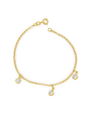 Pulseira Elo Portugues c/ 3 Redondo 5mm De Zirconia  - CS - 5mm x 180mm - 2.30gr