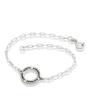 Pulseira AG c/ Redondo Entrego/Confio/Aceito/Agradeco (Envelhecido) - G3 - 15mm x 180mm - 2.22gr