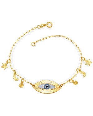 Pulseira c/ Olho Grego Diam.Lua Estrela E Redondo (Branco/Azul/Preto) - CE - 10mm x 180mm - 2.60gr