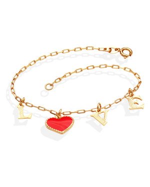 Pulseira Cartie "Love" c/ Coracao P/ Resina (Rosa Escuro) - CE - 12mm x 180mm - 2.50gr