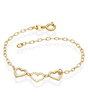 Pulseira c/ 2 Coracoes Vaz. Liso/1 Vaz.Diamantado - CE - 10mm x 180mm - 1.70gr