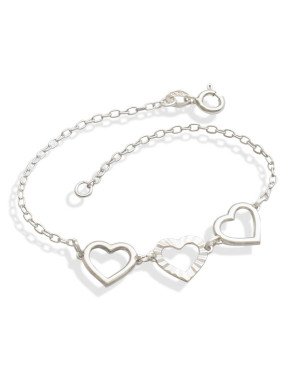 Pulseira AG c/ 2 Coracoes Vaz. Liso/1 Vaz.Diamantado - G3 - 10mm x 180mm - 2.04gr