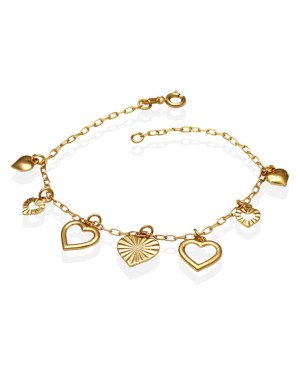 Pulseira c/ 7 Coracoes Pendurados  - CE - 13mm x 180mm - 2.77gr