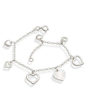 Pulseira AG c/ 7 Coracoes Pendurados  - G3 - 13mm x 180mm - 3.58gr