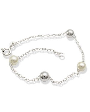 Pulseira AG c/ 2 Bolas 6mm 2 Perolas 6mm Passantes - G3 - 6mm x 180mm - 2.16gr