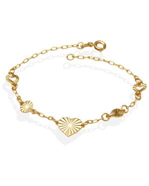 Pulseira c/ 3 Coracoes Diamantados cheios 2 Vazados - CE - 10mm x 180mm - 2.10gr