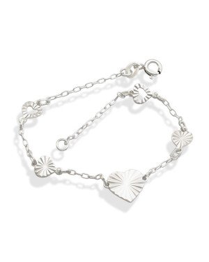 Pulseira AG c/ 3 Coracoes Diamantados cheios 2 Vazados - G3 - 10mm x 180mm - 2.73gr