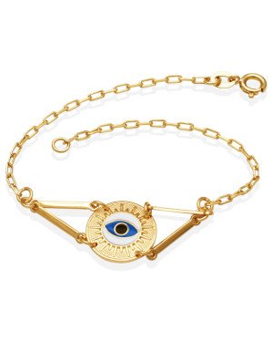 Pulseira c/4 Palitos Liso/1 Olho Grego Ret.(Branco/Azul/Preto) - CE - 15mm x 180mm - 2.60gr