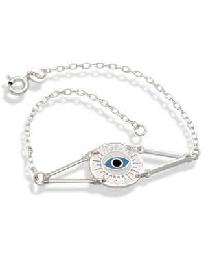 Pulseira AG c/4 Palitos Liso/1 Olho Grego Ret.(Branco/Azul/Preto) - G3 - 15mm x 180mm - 3.29gr