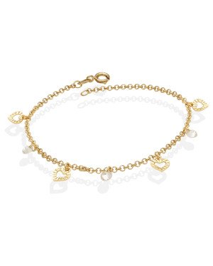 Pulseira c/ 3 Zirconias 4 coracoes Diamantados Vazados  - CE - 6mm x 180mm - 2.60gr