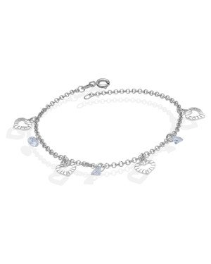 Pulseira AG c/ 3 Zirconias 4 coracoes Diamantados Vazados  - G3 - 6mm x 180mm - 2.20gr