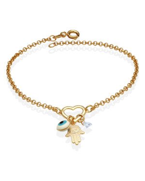Pulseira Coracao Vaz p/ Zirconia Olho Grego Mao Santa Luzia (18+2) - CE - 10mm x 200mm - 2.60gr