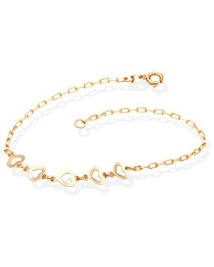 Pulseira Cartie c/ 5 Coracoes Vazados  Liso 6mm - CE - 6mm x 180mm - 1.50gr