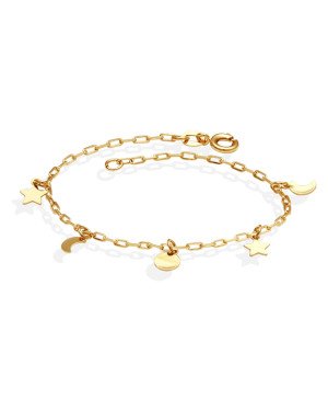 Pulseira Cartie c/ 1 Redondo 2 Luas 2 Estrelas (Lisas Retas) - CE - 6mm x 180mm - 1.70gr