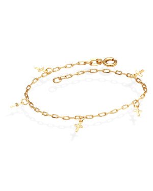 Pulseira Cadeado Elo Longo c/ 5 Cruz Facetada - CE - 6mm x 180mm - 1.27gr
