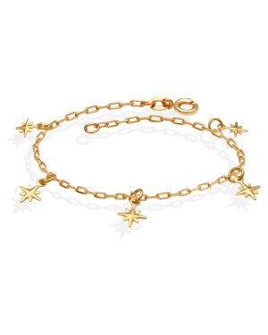 Pulseira Cadeado Elo Longo c/ 5 Estrelas Estampadas - CE - 6mm x 180mm - 1.23gr