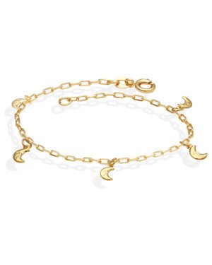 Pulseira Cadeado Elo Longo c/ 5 Luas c/ Rosto - CE - 6mm x 180mm - 1.40gr