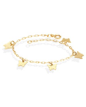 Pulseira Cadeado Elo Longo c/ 5 Borboletas Lisas   - CE - 6mm x 180mm - 1.93gr