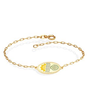 Pulseira Cadeado c/ Oval Sol Mar Concha  - CE - 14mm x 180mm - 2.50gr